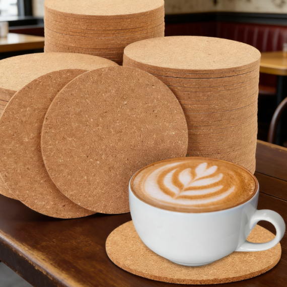 Blank Cork Coasters, 100-Pack, 4-inch round, thickened and heat-resistant, suitable for DIY crafts and commercial use