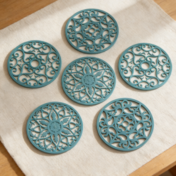 Silicone Heat Insulation Mats, 6-Pack, multi-purpose non-slip design, suitable for hot pots, hot dishes and tabletop protection