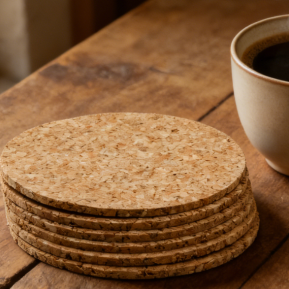 Cork Round Coasters, 6-Pack, heat-resistant and easy to clean, suitable for hot and cold drinks and daily home use
