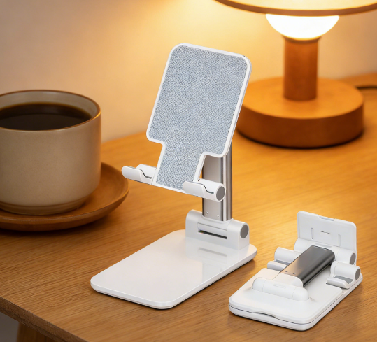 Adjustable Height and Angle Phone Stand, with Silicone Anti-Slip Pad, Fully Foldable Desktop Phone Holder, Suitable for Various Mobile Devices