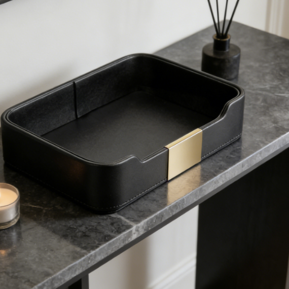 Leather Desktop Storage Tray | Entryway Key, Wallet, and Jewelry Organizer Tray | Decorative Storage Tray