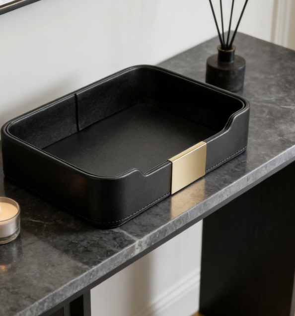 Leather Desktop Storage Tray | Entryway Key, Wallet, and Jewelry Organizer Tray | Decorative Storage Tray