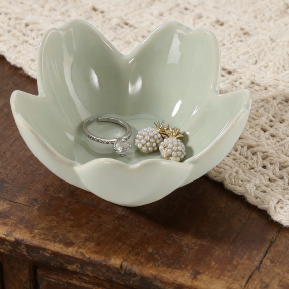 Flower Ring Storage Dish | Ceramic Jewelry Tray | Key and Sundries Decorative Small Dish