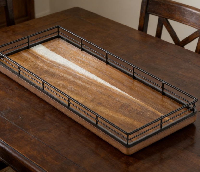 Acacia Wood Bathroom Countertop Tray | Vanity and Kitchen Storage Tray | Small Solid Wood Organizer Tray - Image 2