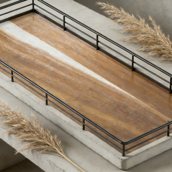 Acacia Wood Bathroom Countertop Tray | Vanity and Kitchen Storage Tray | Small Solid Wood Organizer Tray