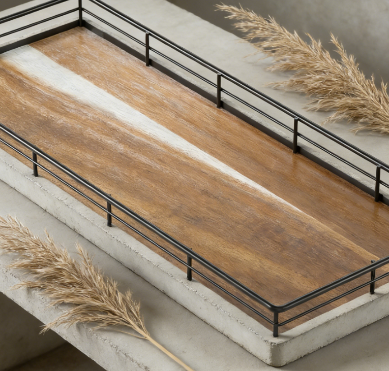 Acacia Wood Bathroom Countertop Tray | Vanity and Kitchen Storage Tray | Small Solid Wood Organizer Tray