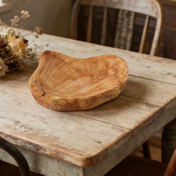 Solid Wood Carved Tray | Food Display Plate | Vintage Jewelry Dish and Decorative Ornament