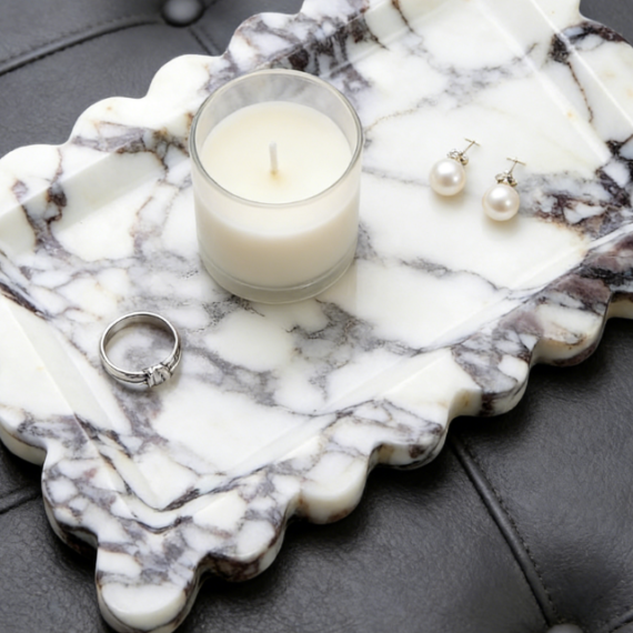 Natural Marble Decorative Tray | Wavy Edge Bathroom Tray | Vanity Table and Kitchen Storage Tray