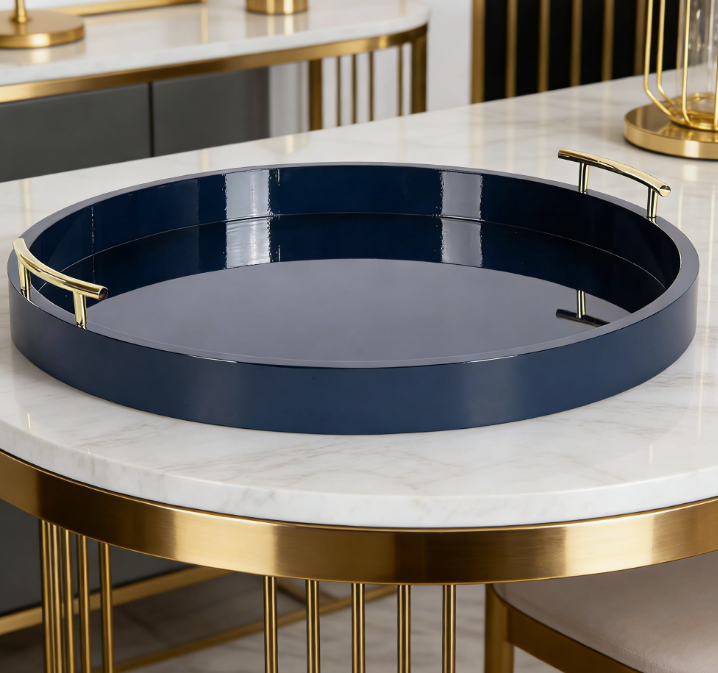 Large Round Decorative Tray | Ottoman Footstool Coffee Table Tray | Living Room Serving Tray