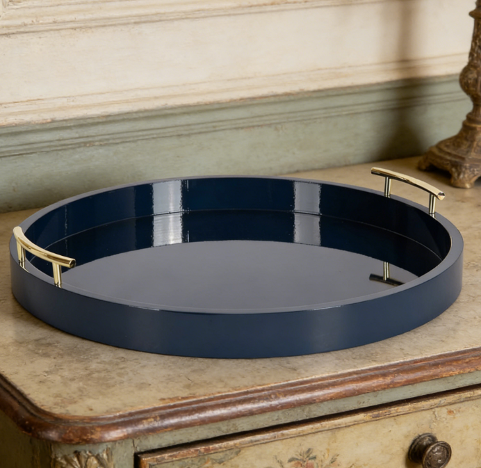 Large Round Decorative Tray | Ottoman Footstool Coffee Table Tray | Living Room Serving Tray - Image 2