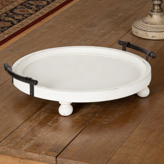 Rustic Round Wooden Tray | Coffee Table Decorative Tray | Home Storage Ornament