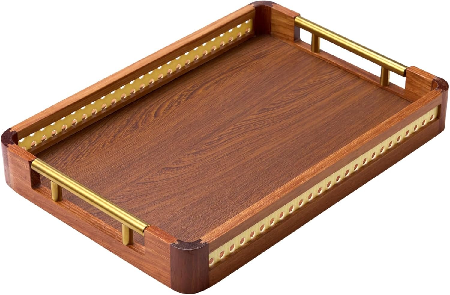 Solid Wood Serving Tray with Handle | Living Room and Bedroom Decorative Tray | Breakfast Coffee Table Tray