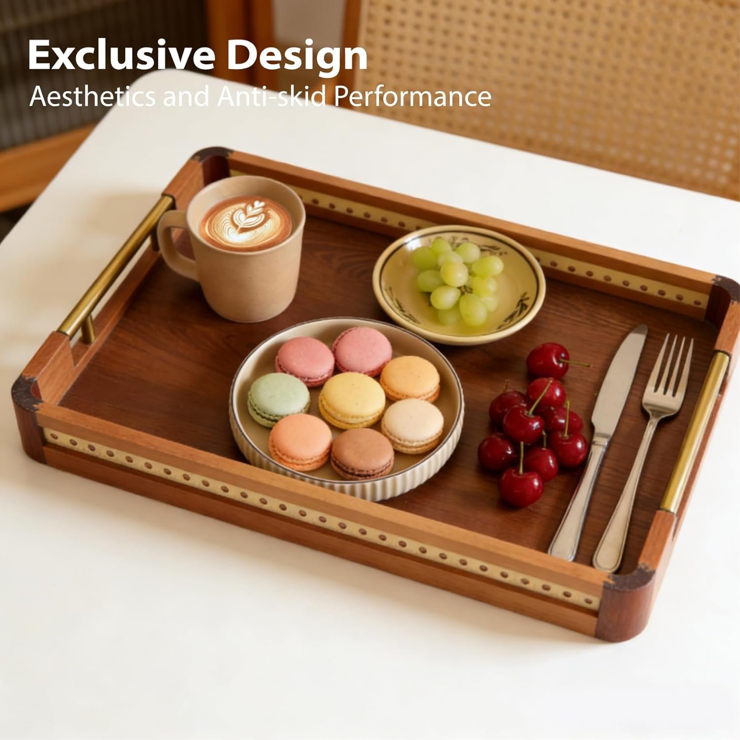 Solid Wood Serving Tray with Handle | Living Room and Bedroom Decorative Tray | Breakfast Coffee Table Tray - Image 2